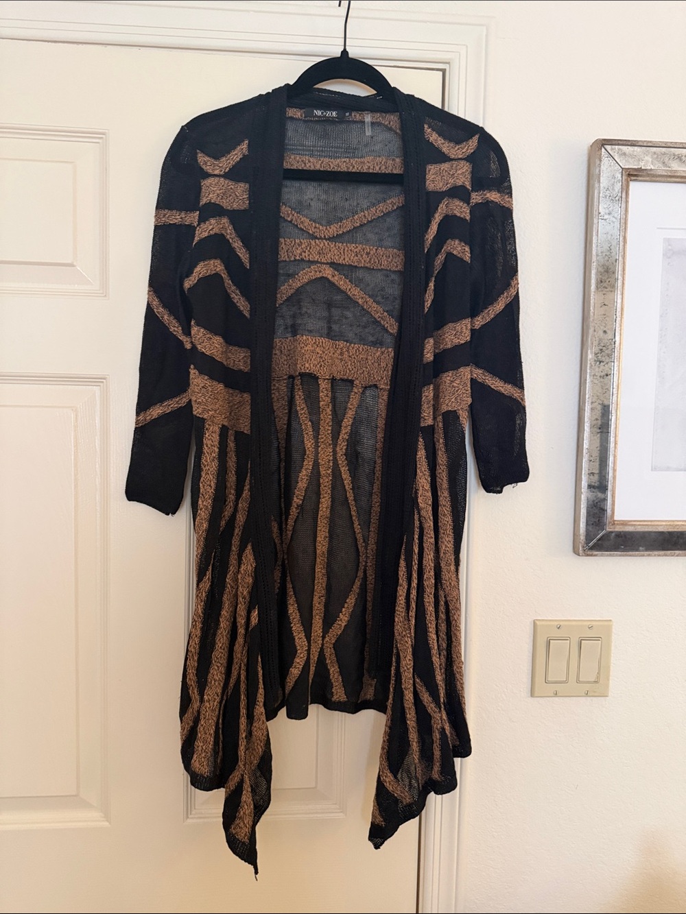 NIC+ZOE Black and Brown Open-Front Drape Cardigan